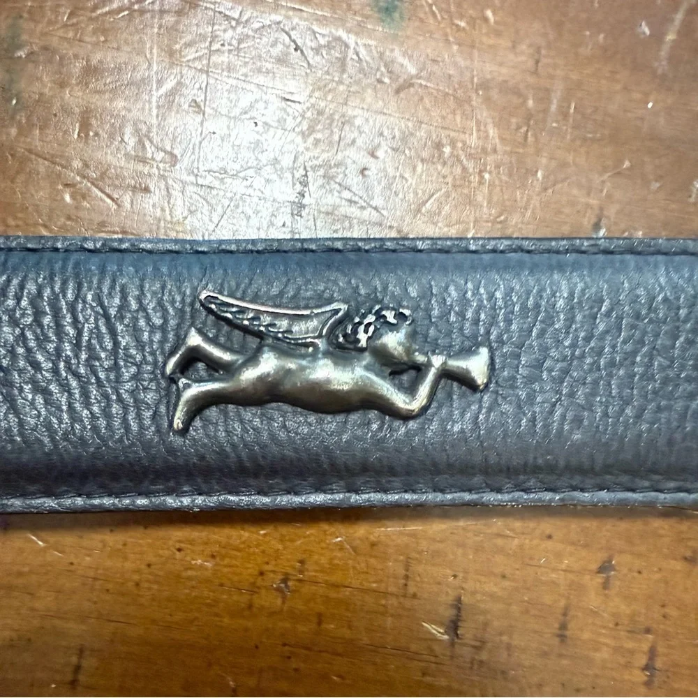 American Angel Black Leather Belt with Angel Buckle size Small
